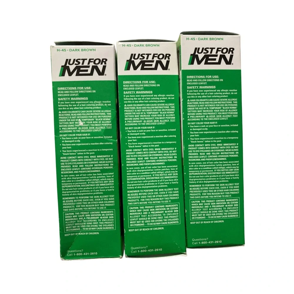 3 Pack Just For Men Shampoo-In Color H-45 Dark Brown Gray Coverage Hair Dye